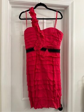 bcbg one shoulder pink dress BCBG Max Azria One Shoulder Pink Ruffle Cocktail Dress Size Small